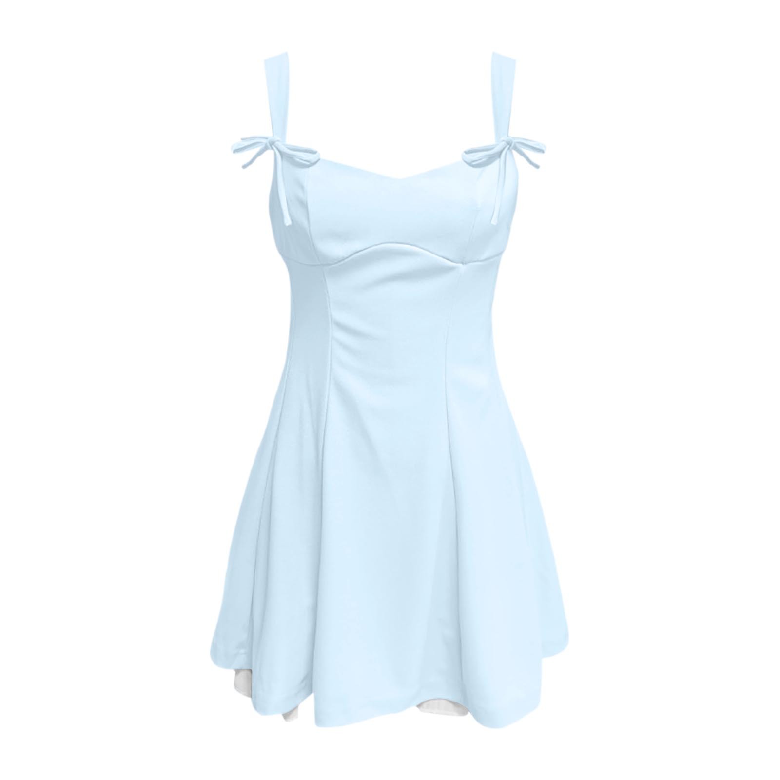 thumbnail image 5 of Mini vestido sin mangas y sin espalda con volantes en capas para mujer - Color liso, tirantes con lazo, cierre con cremallera - Adecuado para fiesta/playa - Tallas S-XL, 5 of 6